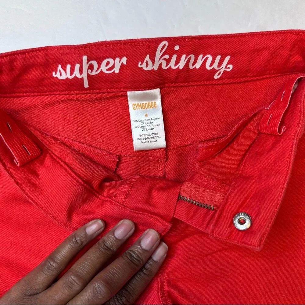 Gymboree Red Kids Girl’s Jeans Adjustable Waistband Size 6 Bright Red